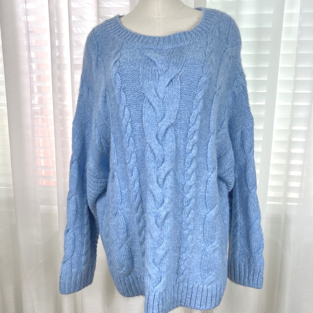 BP‎ Nordstrom Blue Belair Cable Knit Oversized Sweater womens Large preppy NEW